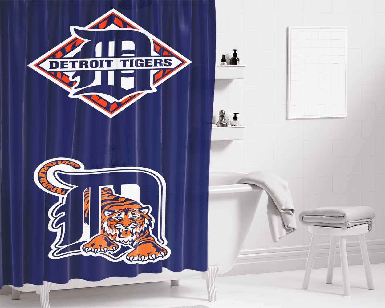 Detroit Tigers 4 Bathroom Shower Curtain Fabric Waterproof | 66 X 72 Inch