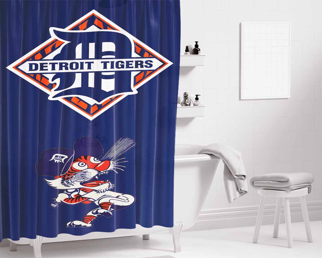 Detroit Tigers Baseball Bathroom Shower Curtain Fabric Waterproof | 66 X 72 Inch