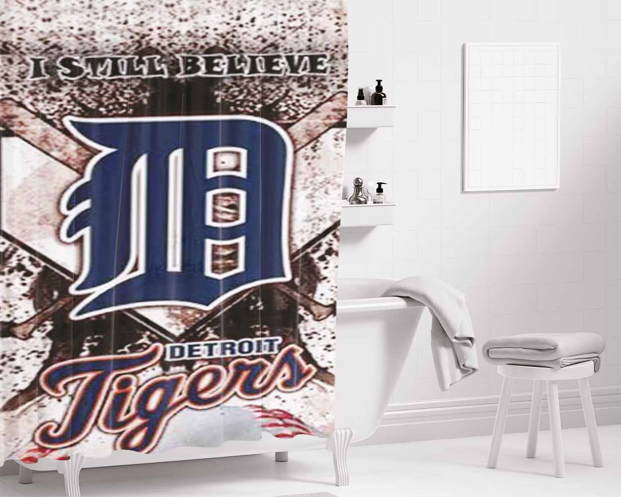 Detroit Tigers Believe Bathroom Shower Curtain Fabric Waterproof | 66 X 72 Inch