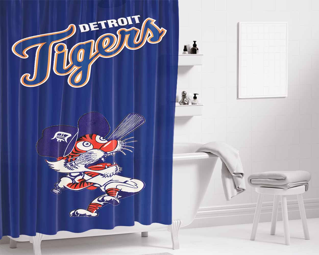 Detroit Tigers Font Tm Bathroom Shower Curtain Fabric Waterproof | 66 X 72 Inch