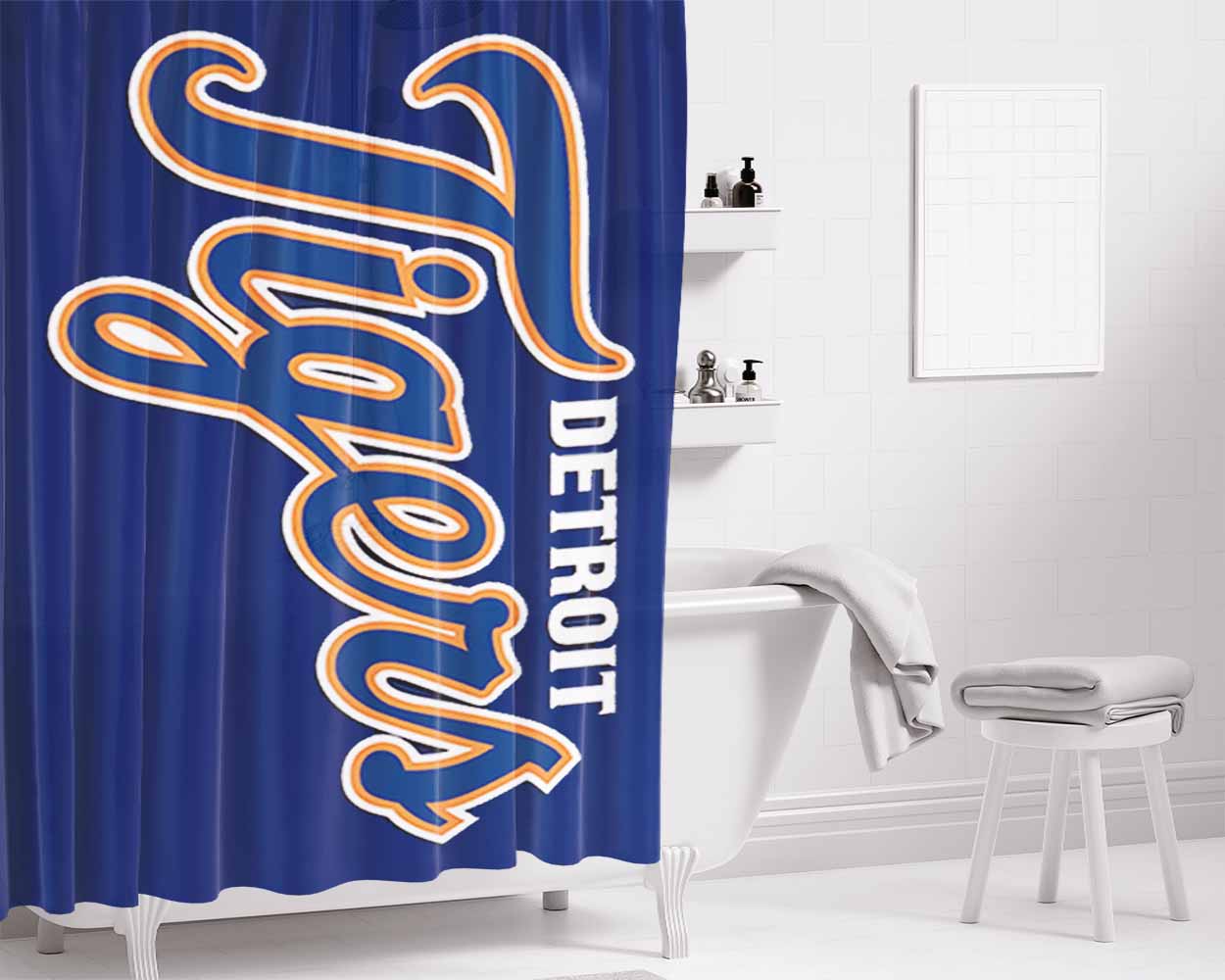Detroit Tigers Font Bathroom Shower Curtain Fabric Waterproof | 66 X 72 Inch