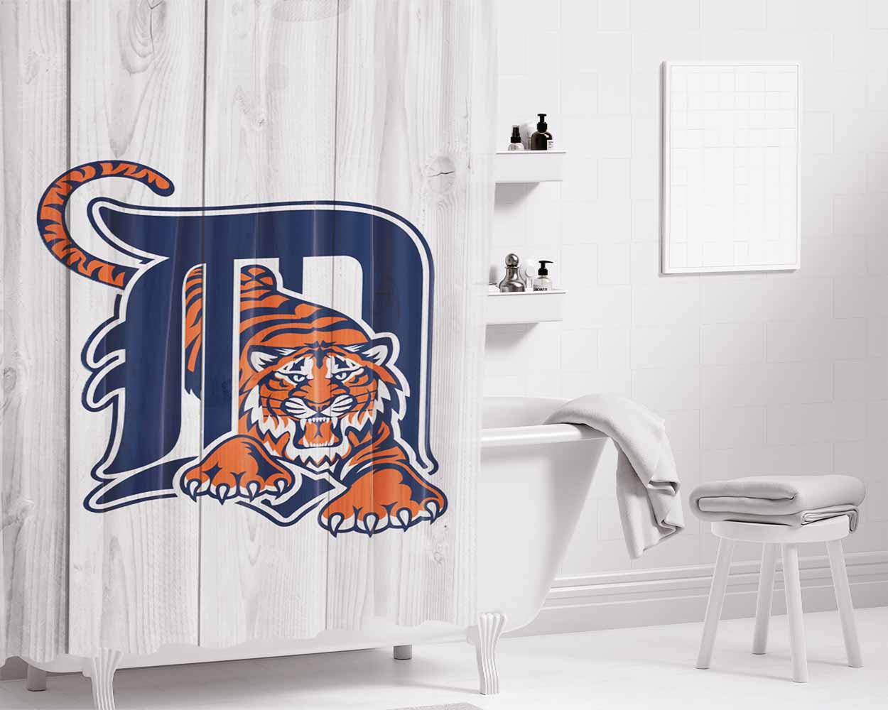 Detroit Tigers Mlb Logo White Bathroom Shower Curtain Fabric Waterproof | 66 X 72 Inch