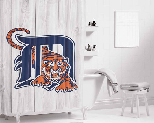 Detroit Tigers Mlb Logo White Bathroom Shower Curtain Fabric Waterproof | 66 X 72 Inch