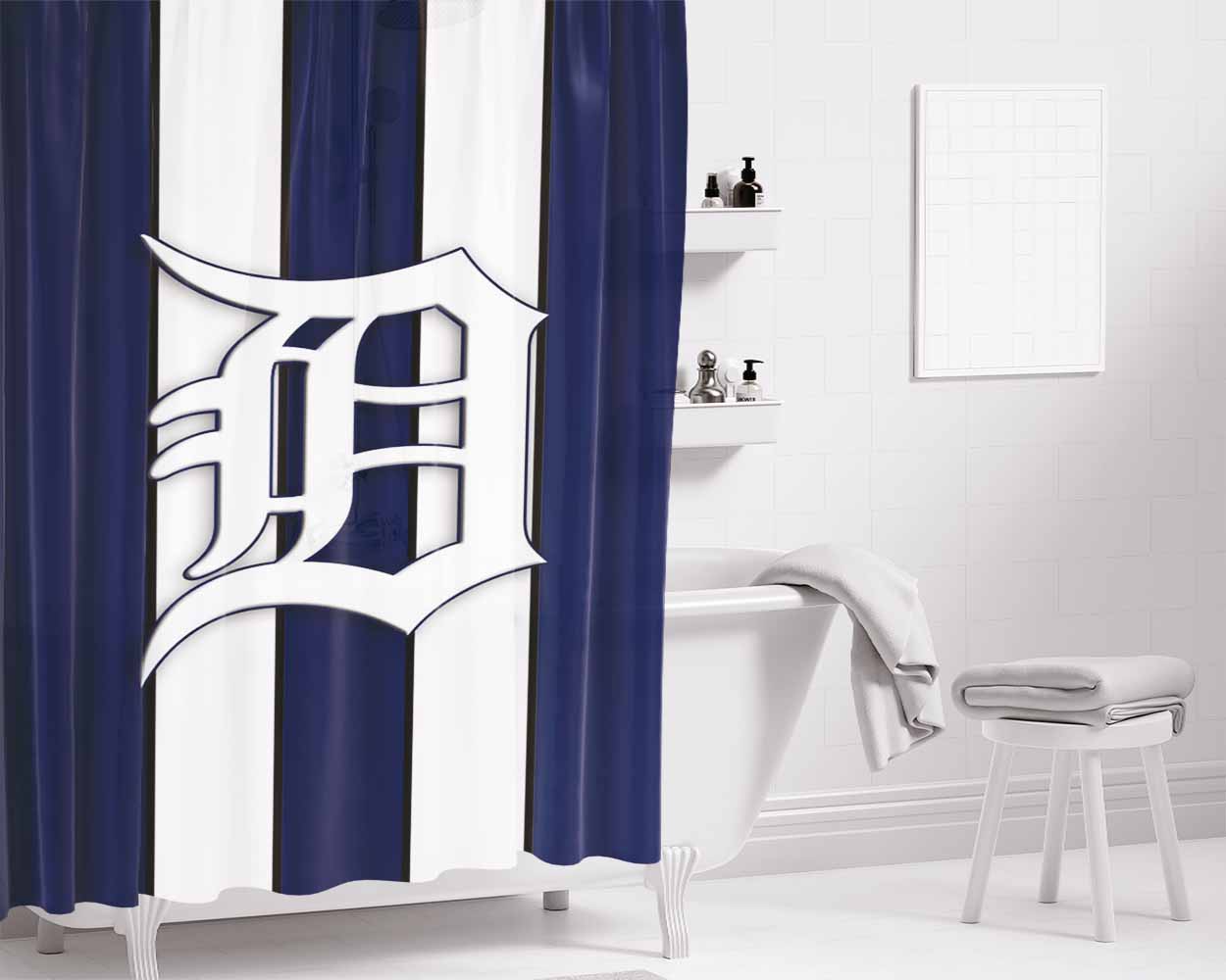 Detroit Tigers Stripe Logo Wallpaper Bathroom Shower Curtain Fabric Waterproof | 66 X 72 Inch