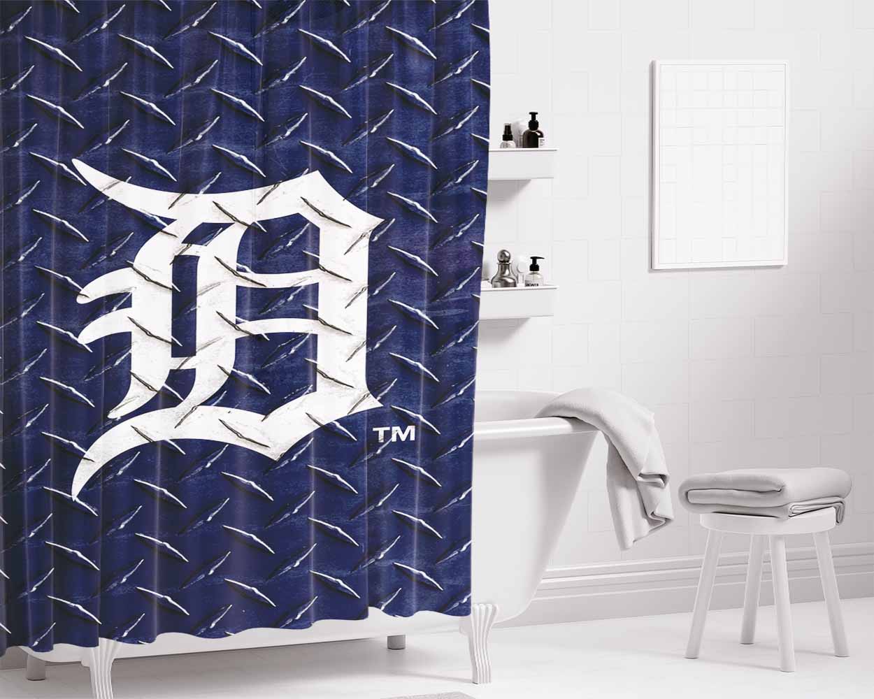 Detroit Tigers Bathroom Shower Curtain Fabric Waterproof | 66 X 72 Inch
