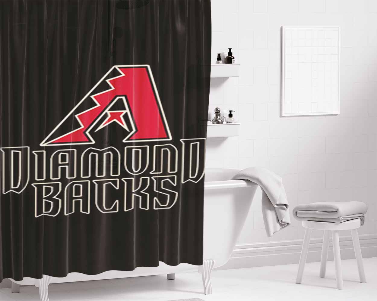 Diamond Backs Baseball Logo Black Bathroom Shower Curtain Fabric Waterproof | 66 X 72 Inch