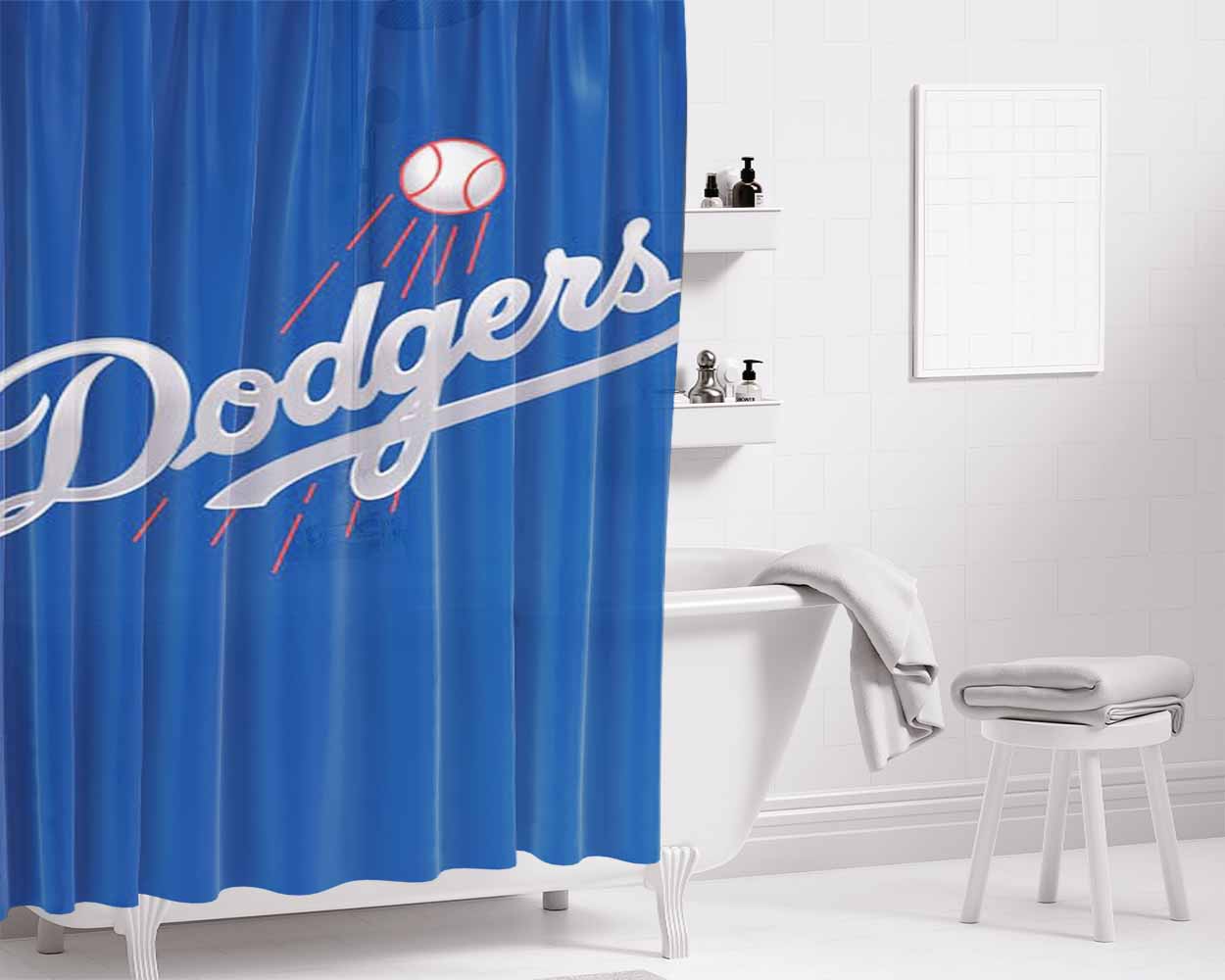 Dodgers Full Baseball League Logo Bathroom Shower Curtain Fabric Waterproof | 66 X 72 Inch