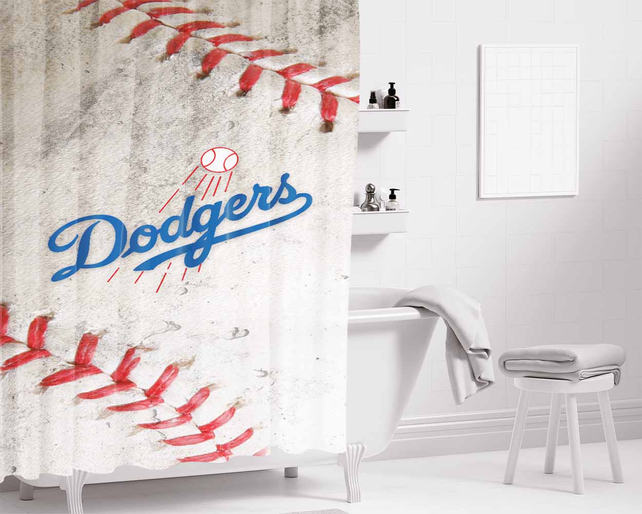 Dodgers Logo Baseball Ball Bathroom Shower Curtain Fabric Waterproof | 66 X 72 Inch