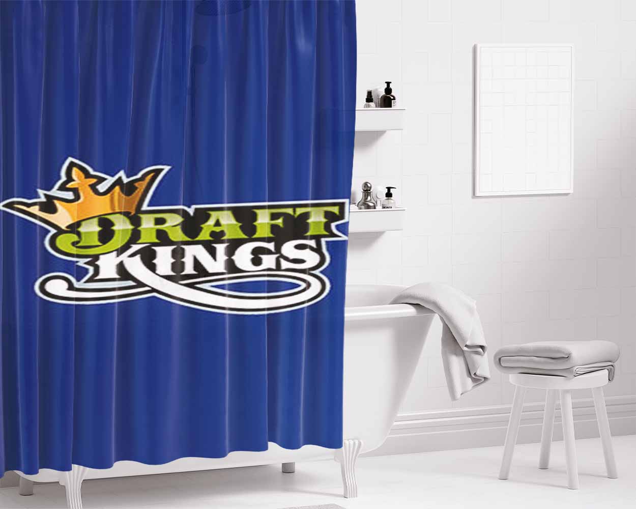 Draft King Baseball Logo Blue Bathroom Shower Curtain Fabric Waterproof | 66 X 72 Inch
