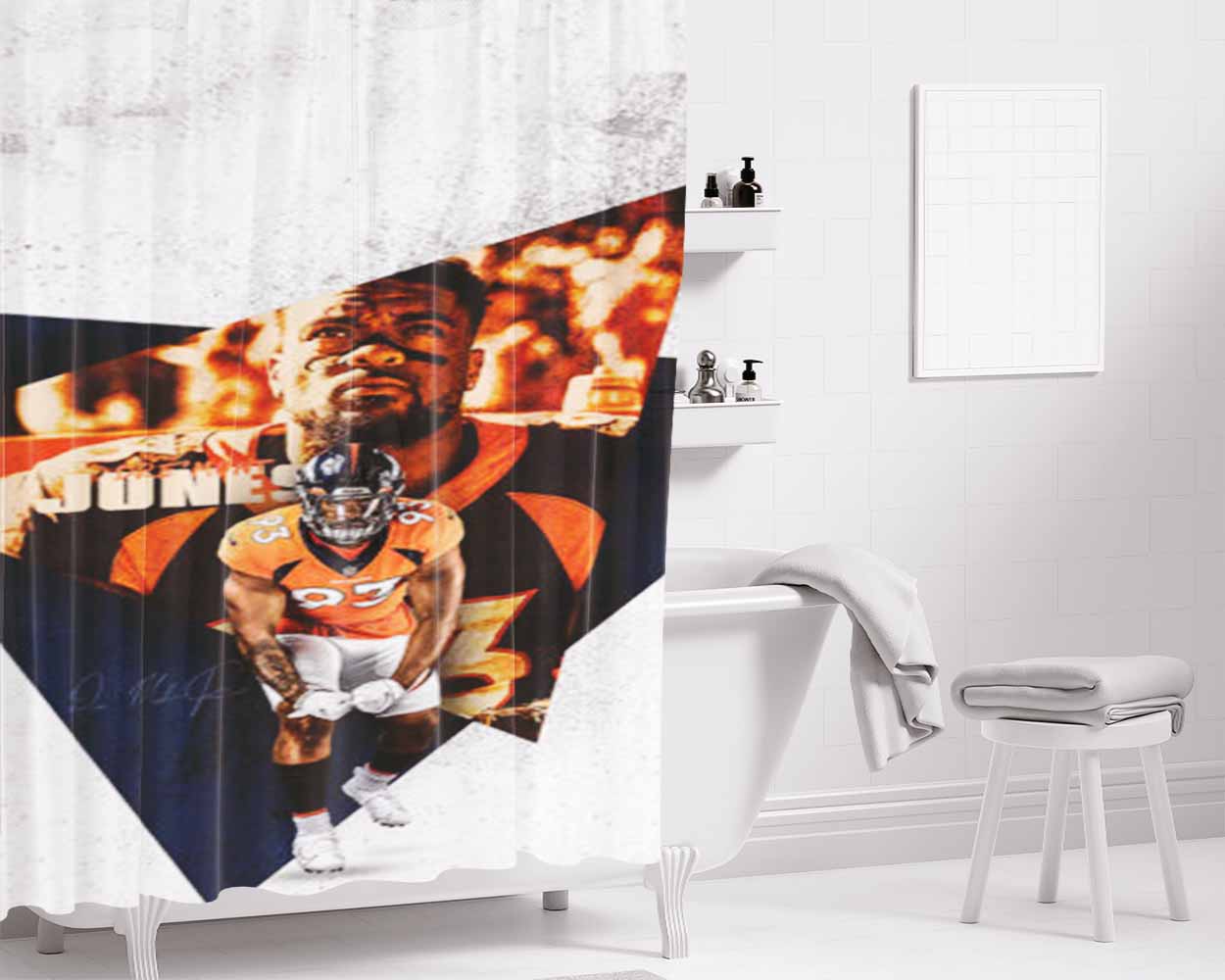 Dre’Mont Jones Denver Broncos Bathroom Shower Curtain Fabric Waterproof | 66 X 72 Inch
