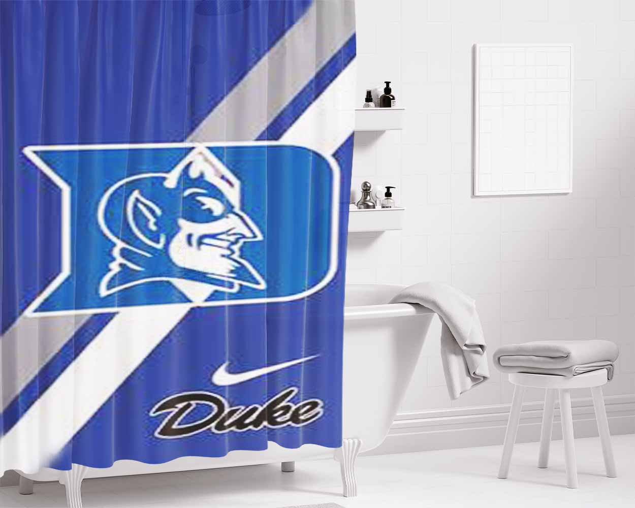 Duke Blue Devils Splatter Bathroom Shower Curtain Fabric Waterproof | 66 X 72 Inch