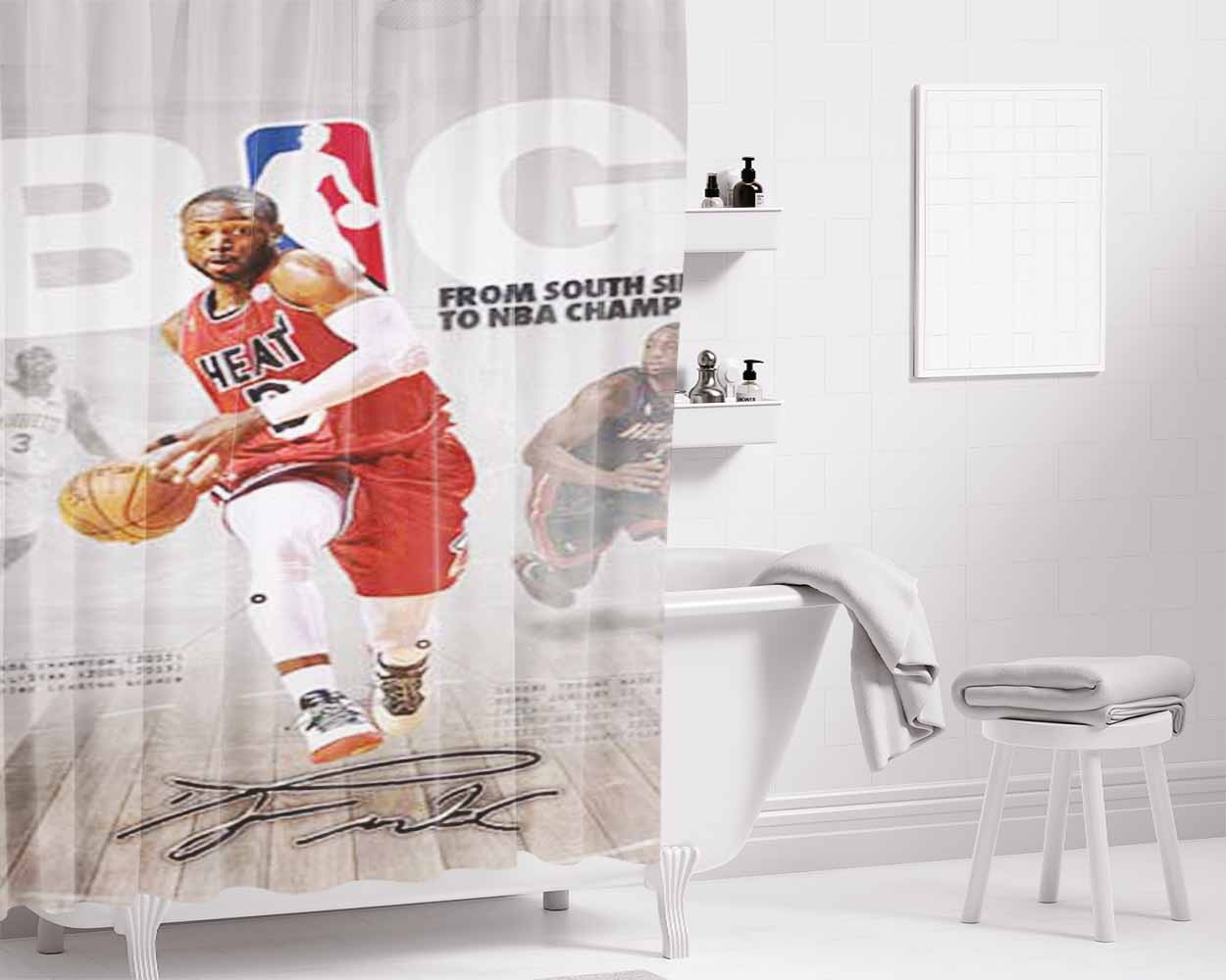 Dwyane Wade Chicago Bulls Bathroom Shower Curtain Fabric Waterproof | 66 X 72 Inch