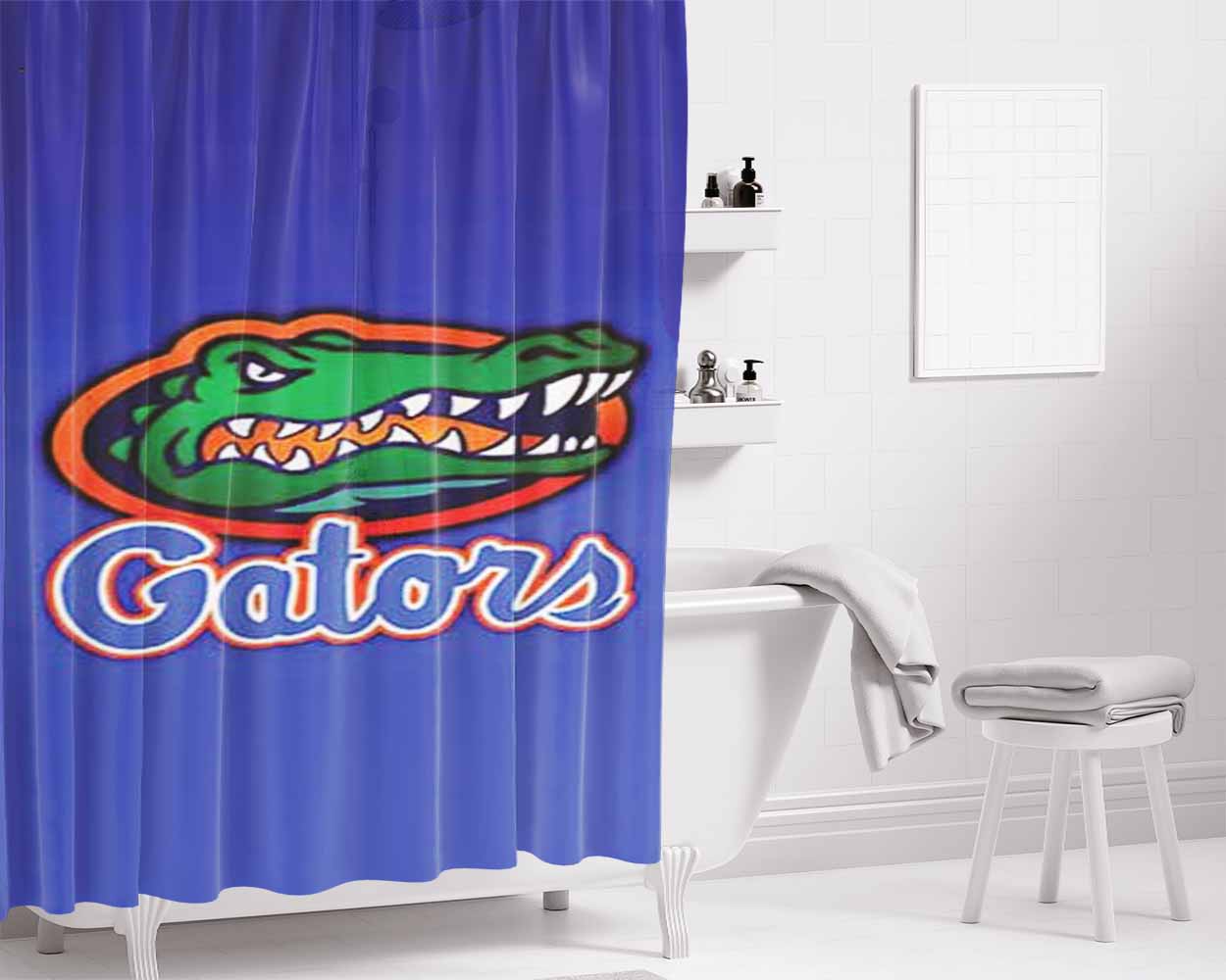 Florida Gators Logo On Blue Fade Bathroom Shower Curtain Fabric Waterproof | 66 X 72 Inch