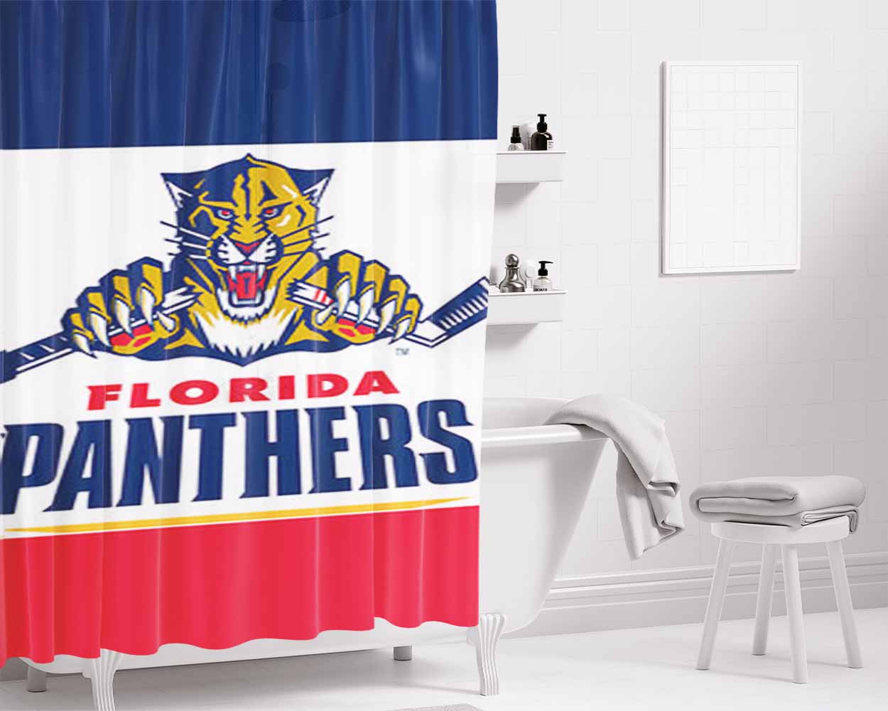 Florida Panthers Bathroom Shower Curtain Fabric Waterproof | 66 X 72 Inch