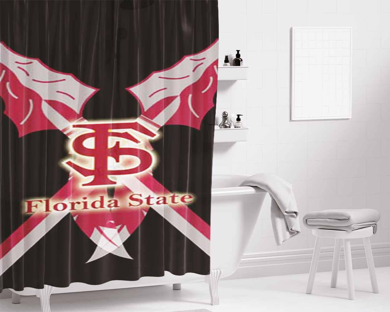 Florida State Crossed Spears Light Bathroom Shower Curtain Fabric Waterproof | 66 X 72 Inch