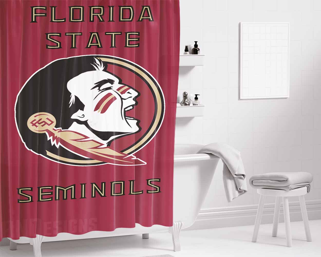 Florida State Fsu Football 3 Bathroom Shower Curtain Fabric Waterproof | 66 X 72 Inch