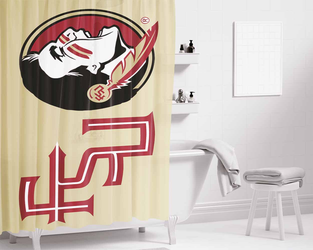 Florida State Fsu Football 4 Bathroom Shower Curtain Fabric Waterproof | 66 X 72 Inch