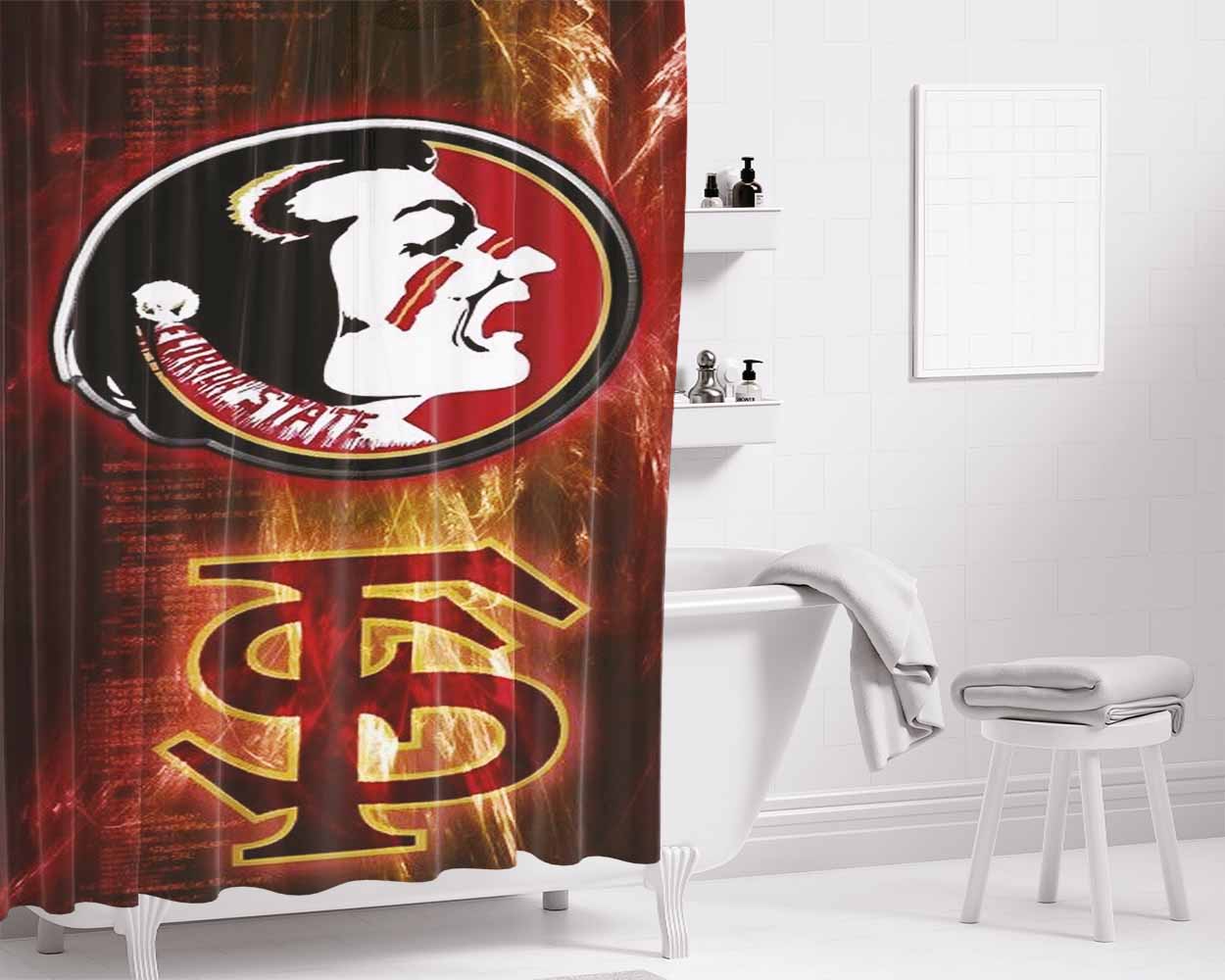 Florida State Seminols Red Wallpaper Bathroom Shower Curtain Fabric Waterproof | 66 X 72 Inch