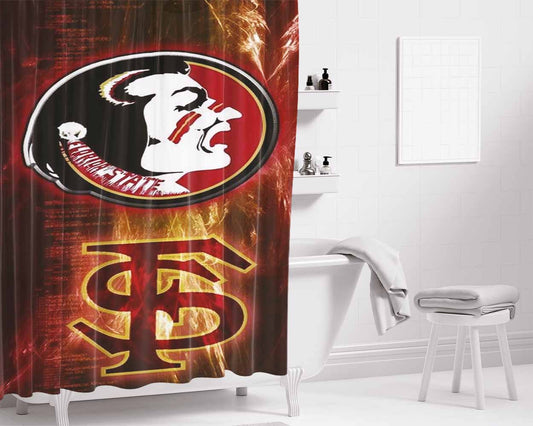 Florida State Seminols Red Wallpaper Bathroom Shower Curtain Fabric Waterproof | 66 X 72 Inch