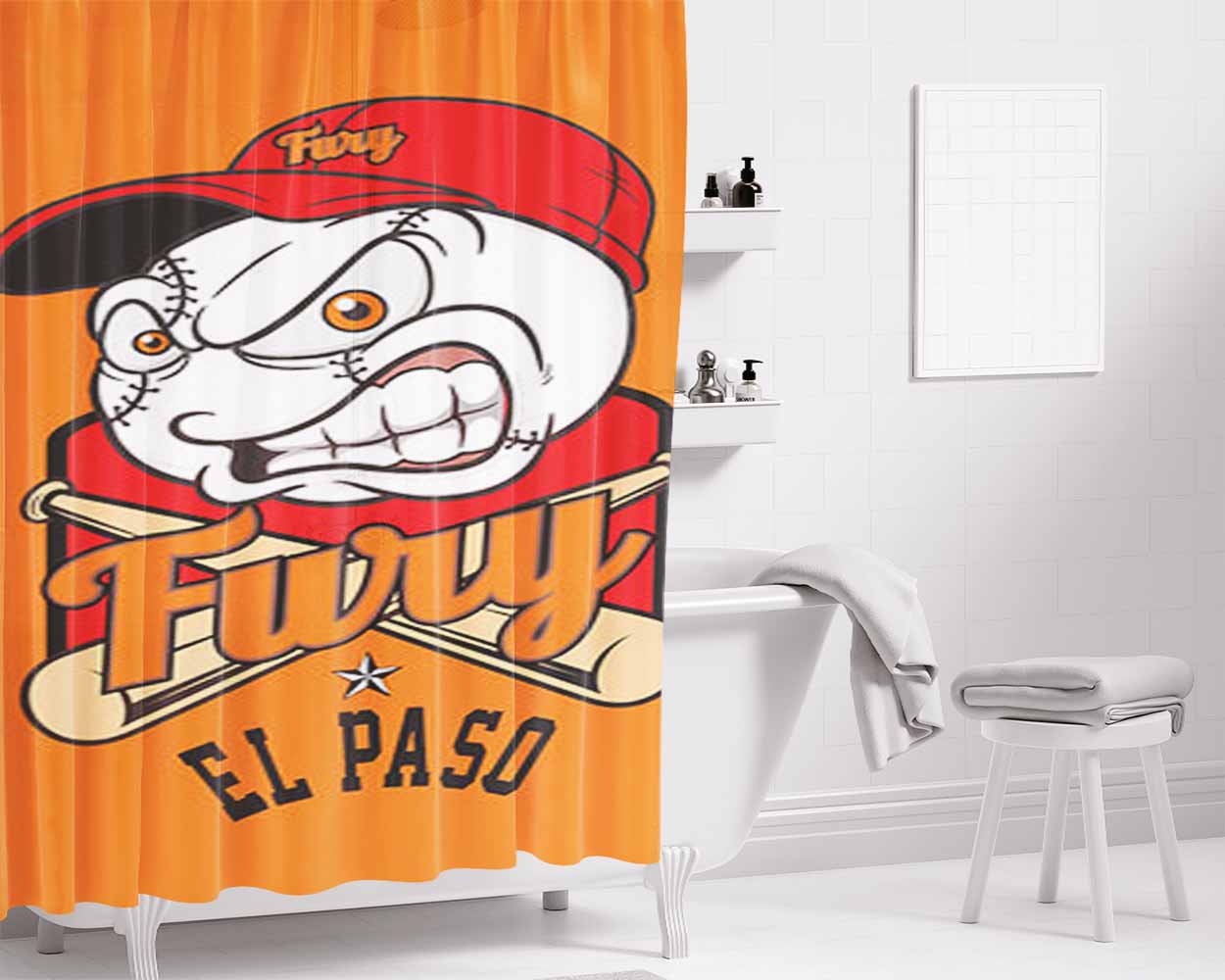 Fury El Paso Baseball Logo Gold Bathroom Shower Curtain Fabric Waterproof | 66 X 72 Inch