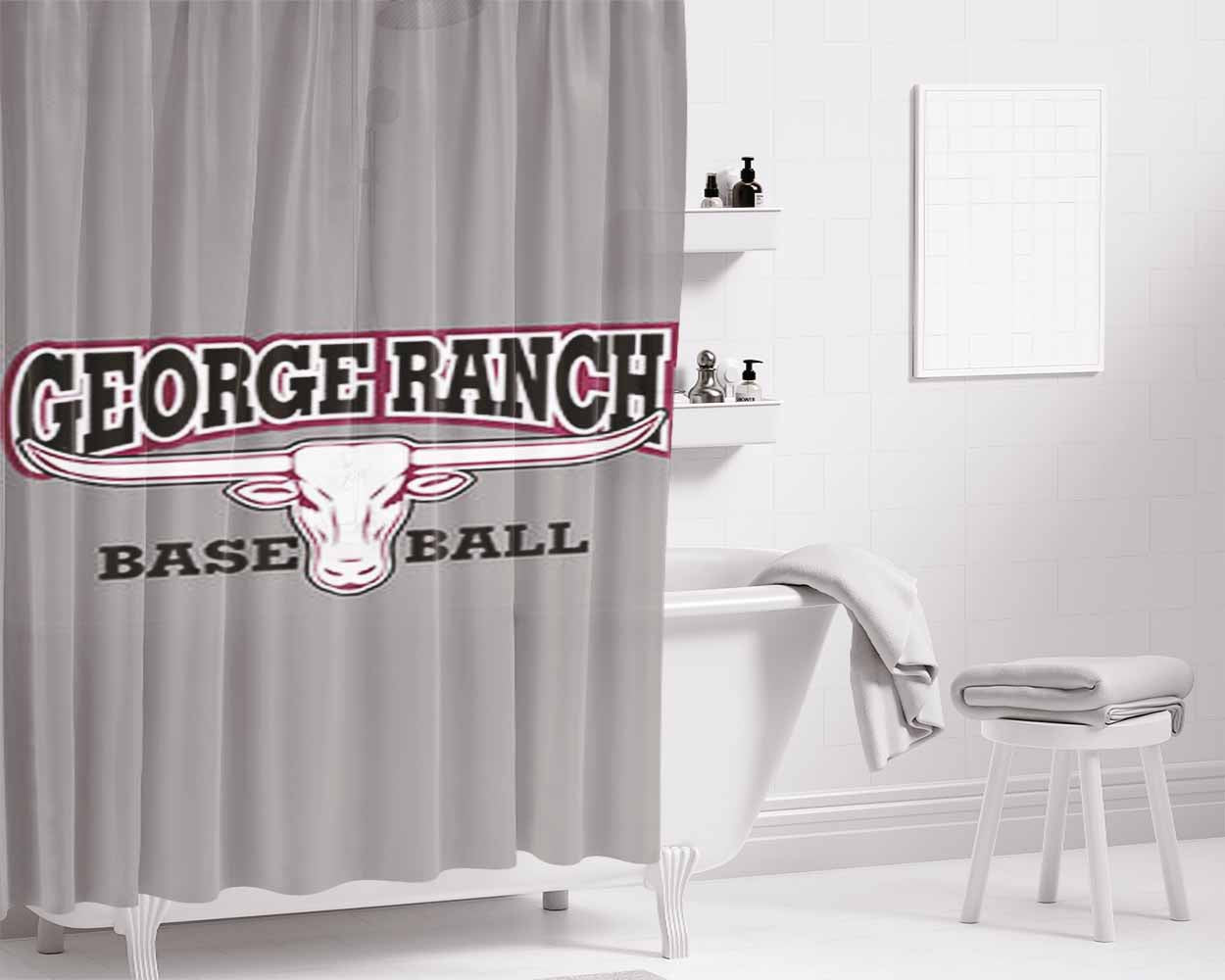 George Ranch Baseball Logo Gray Bathroom Shower Curtain Fabric Waterproof | 66 X 72 Inch
