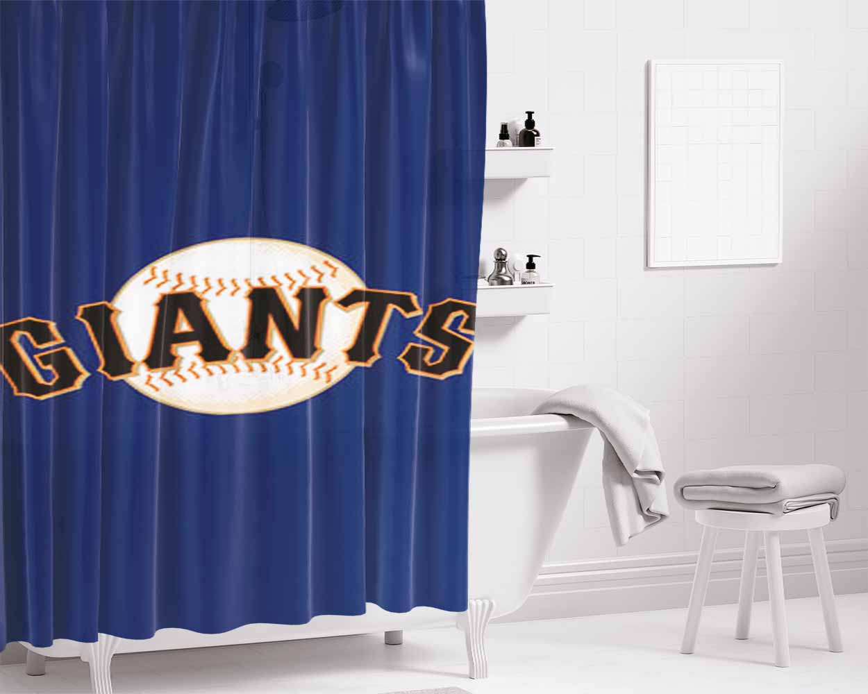 Giants Basebal Logo Blue Bathroom Shower Curtain Fabric Waterproof | 66 X 72 Inch