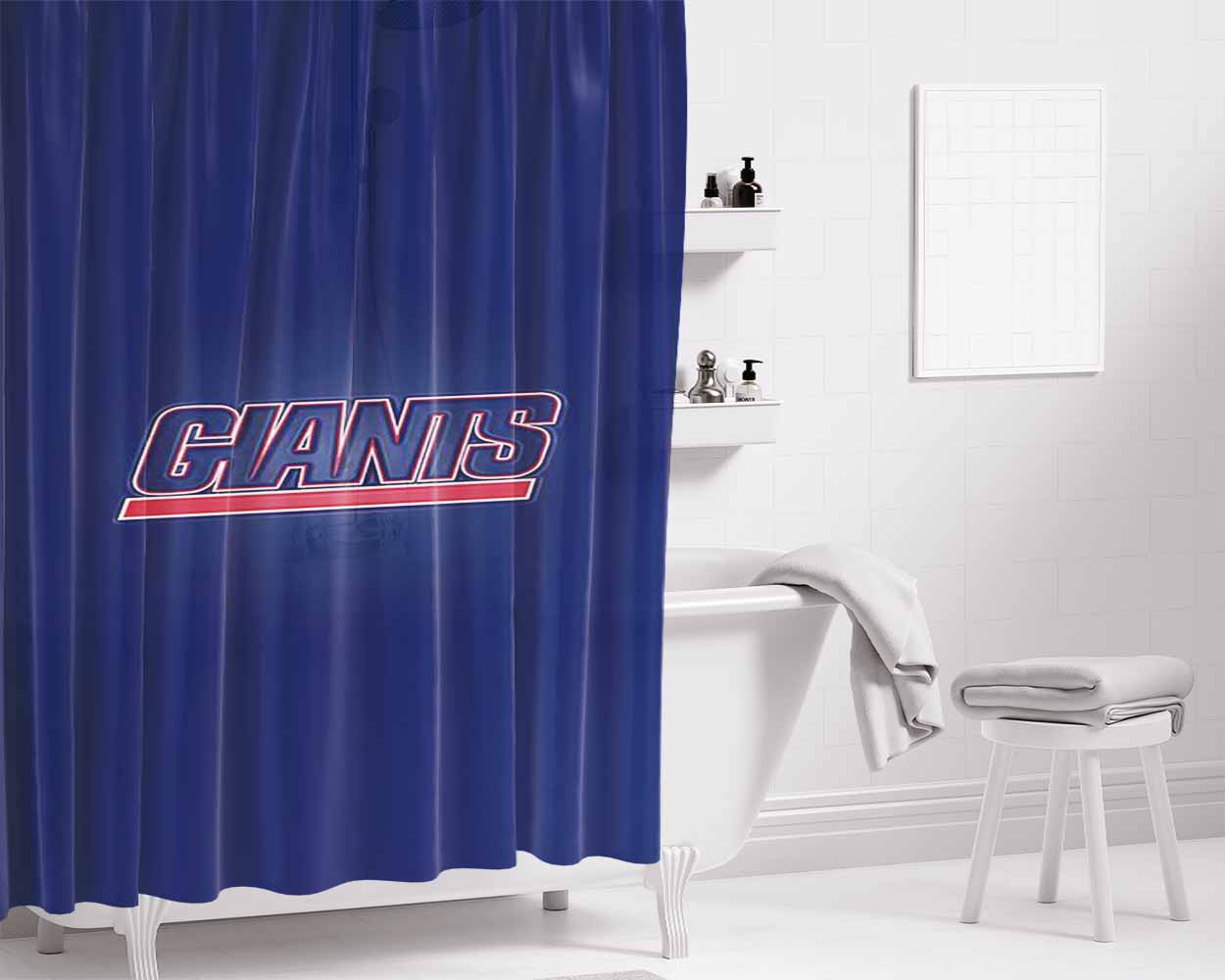 Giants New York Logo Blue Bathroom Shower Curtain Fabric Waterproof | 66 X 72 Inch