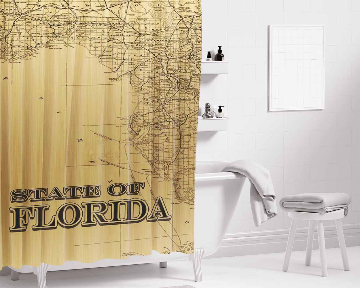 Golden State Of Florida Bathroom Shower Curtain Fabric Waterproof | 66 X 72 Inch