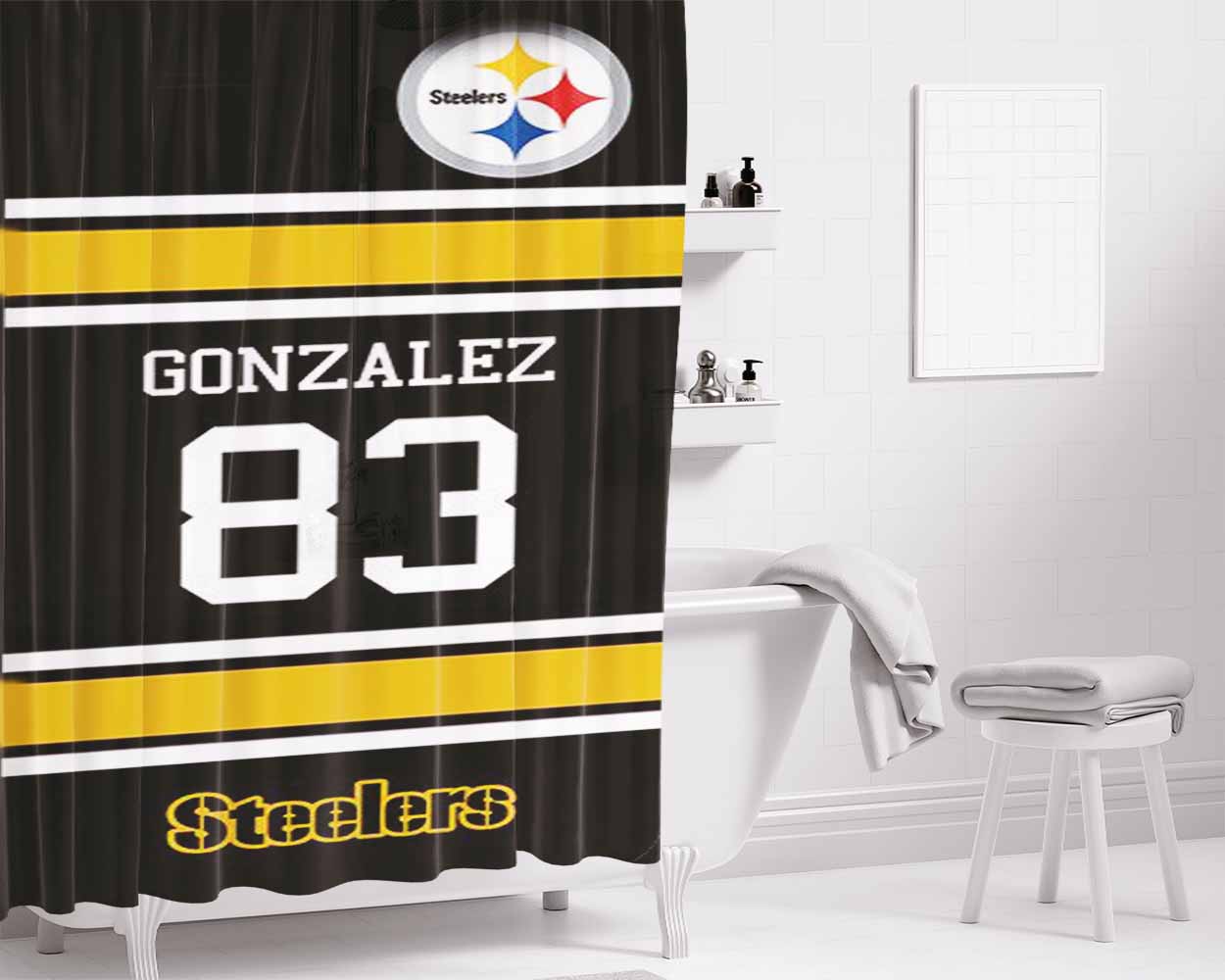 Gonzalez 83 Steelers Bathroom Shower Curtain Fabric Waterproof | 66 X 72 Inch