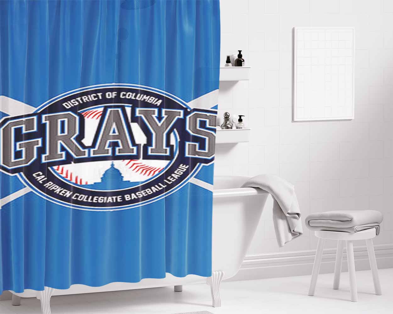 Grays Baseball Logo Blue Bathroom Shower Curtain Fabric Waterproof | 66 X 72 Inch