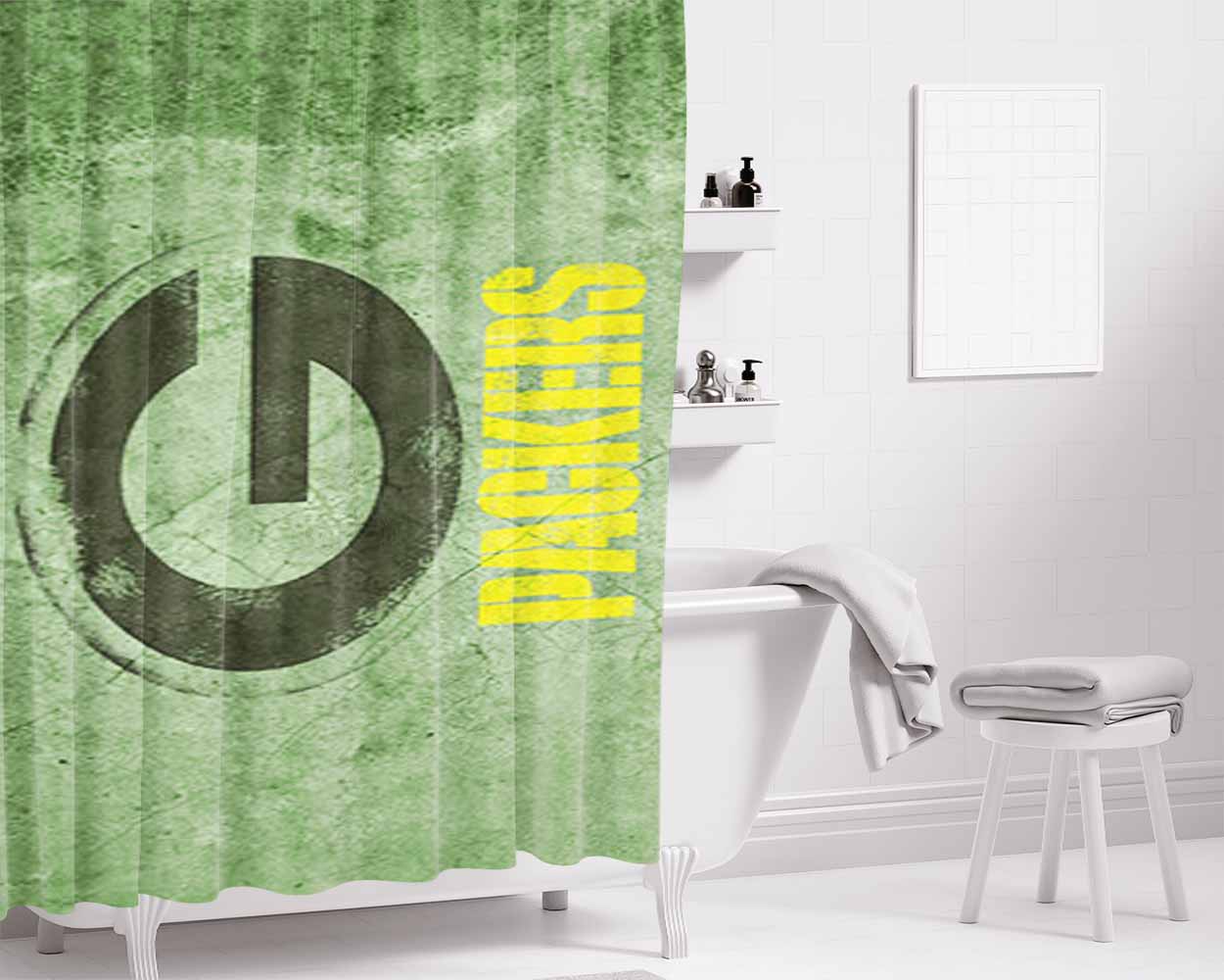 Green Packers Green Wall Landscape Bathroom Shower Curtain Fabric Waterproof | 66 X 72 Inch