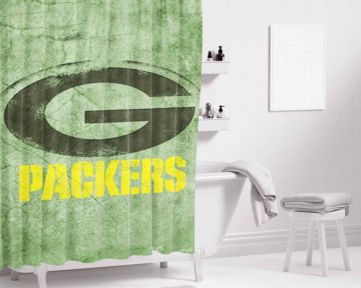 Green Packers Green Wall Bathroom Shower Curtain Fabric Waterproof | 66 X 72 Inch