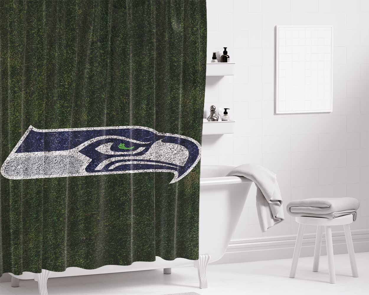 Green Seattle Seahawks Logo Bathroom Shower Curtain Fabric Waterproof | 66 X 72 Inch