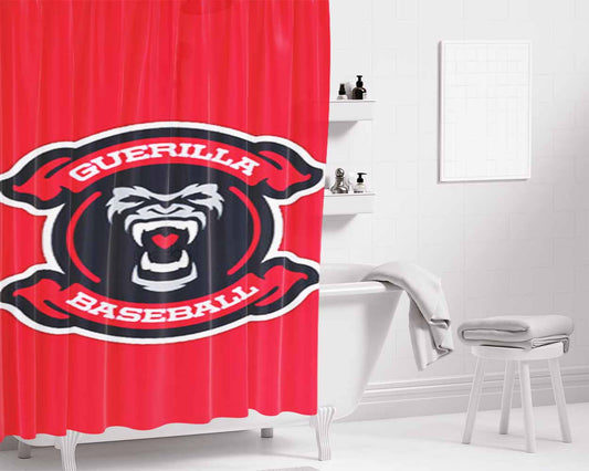 Guerilla Baseball Team Logos Red Bathroom Shower Curtain Fabric Waterproof | 66 X 72 Inch
