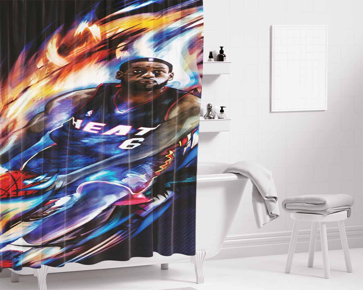 Heat 6 Basket Ball Bathroom Shower Curtain Fabric Waterproof | 66 X 72 Inch