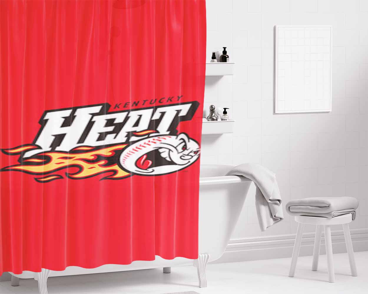 Heat Kentucky Baseball Logo Red Bathroom Shower Curtain Fabric Waterproof | 66 X 72 Inch