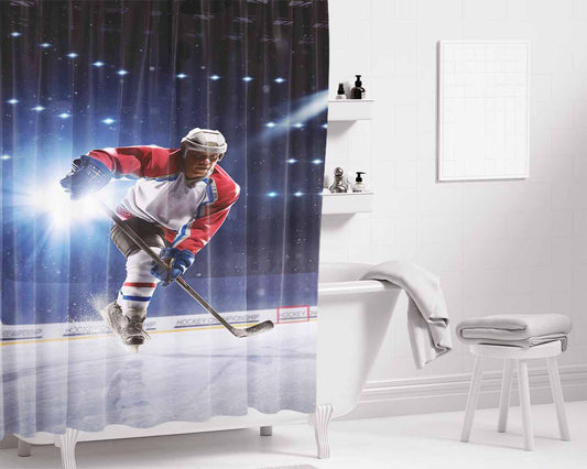 Hockey Man Ice Uniform Bathroom Shower Curtain Fabric Waterproof | 66 X 72 Inch