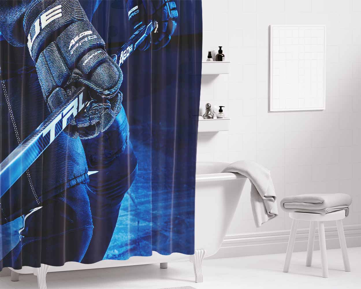 Hockey Stick Nhl Bathroom Shower Curtain Fabric Waterproof | 66 X 72 Inch