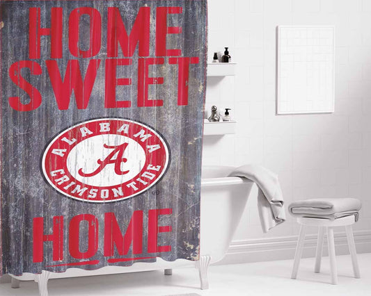 Home Sweet Home Alabama Crimson Tide Wood Texture Wallpaper Bathroom Shower Curtain Fabric Waterproof | 66 X 72 Inch