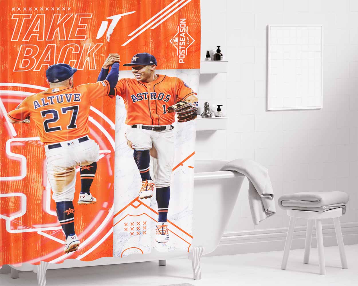Houston Astros Altuve Bathroom Shower Curtain Fabric Waterproof | 66 X 72 Inch