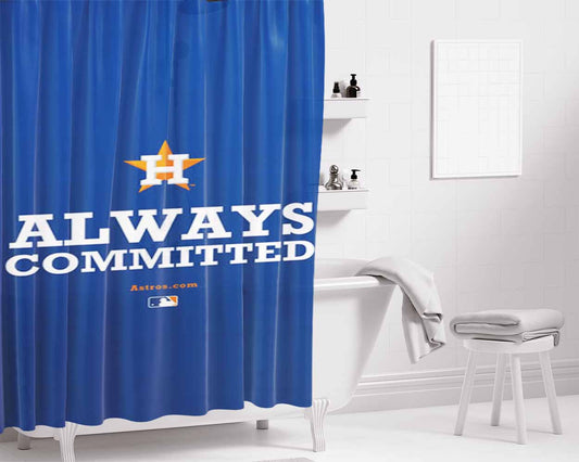 Houston Astros Always Committed Bathroom Shower Curtain Fabric Waterproof | 66 X 72 Inch