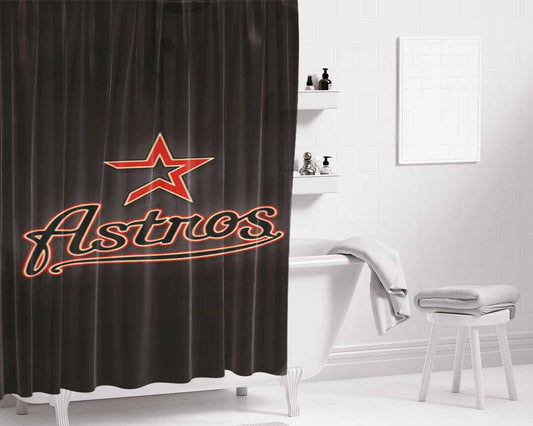 Houston Astros Black Bathroom Shower Curtain Fabric Waterproof | 66 X 72 Inch