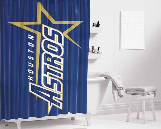 Houston Astros Blue Bathroom Shower Curtain Fabric Waterproof | 66 X 72 Inch