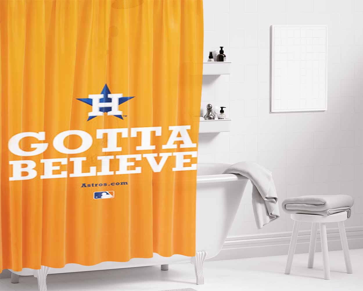 Houston Astros Gotta Believe Bathroom Shower Curtain Fabric Waterproof | 66 X 72 Inch