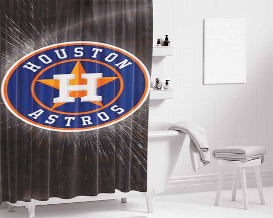 Houston Astros Mlb Sport Logo Bathroom Shower Curtain Fabric Waterproof | 66 X 72 Inch