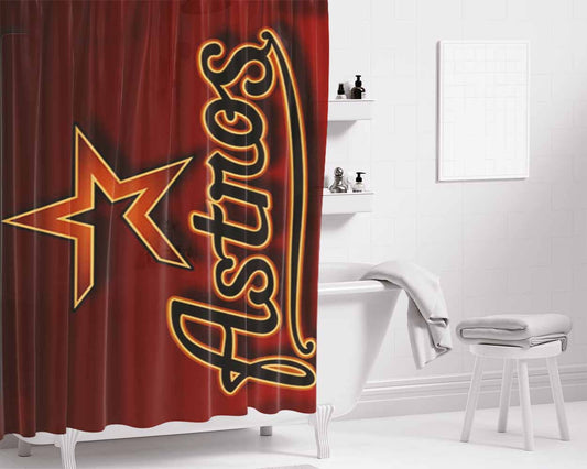 Houston Astros Red Bathroom Shower Curtain Fabric Waterproof | 66 X 72 Inch