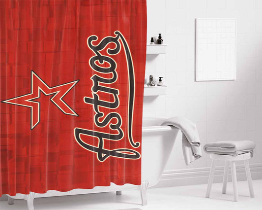 Houston Astros Texture Bathroom Shower Curtain Fabric Waterproof | 66 X 72 Inch