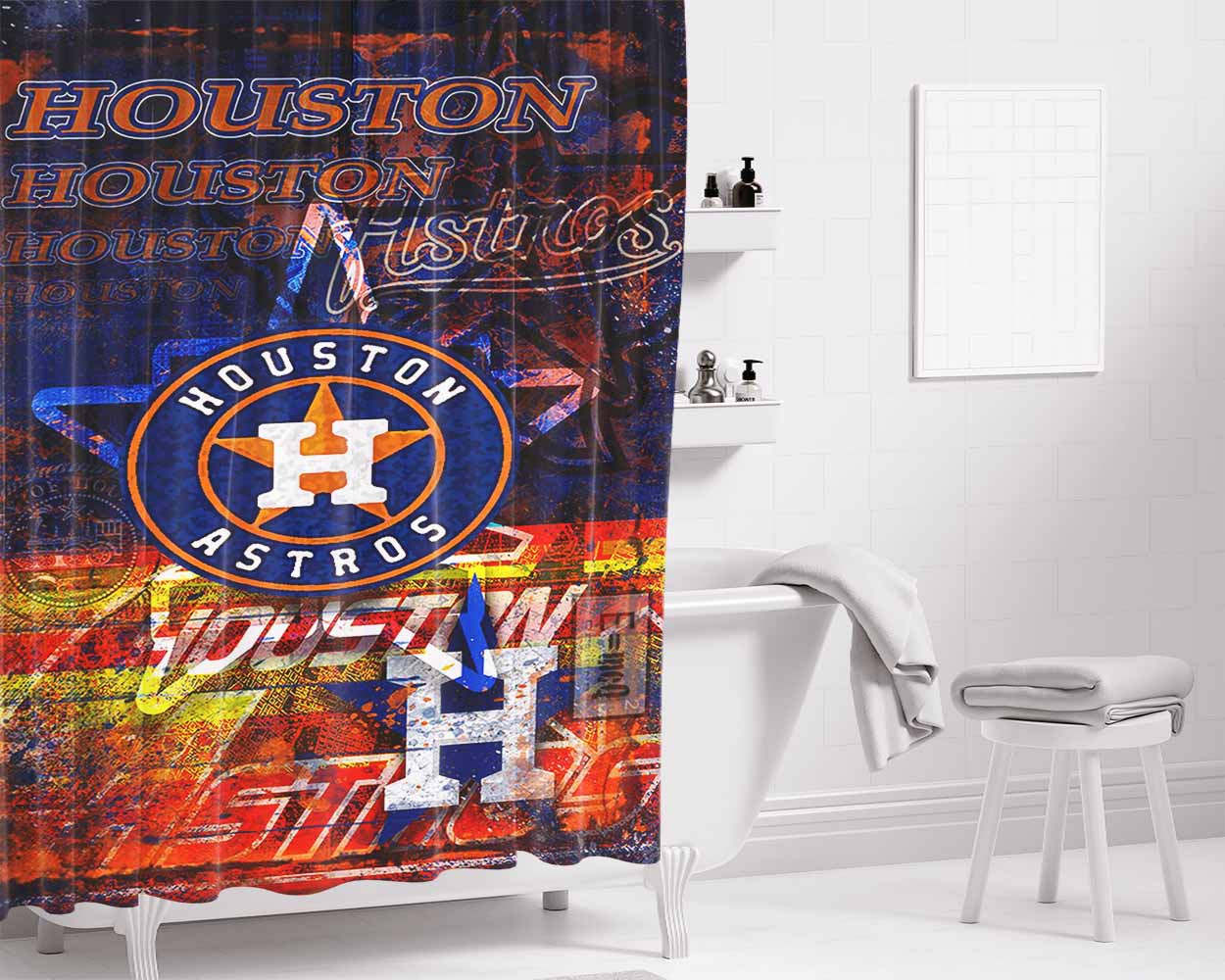 Houston Astros Wall Paint Bathroom Shower Curtain Fabric Waterproof | 66 X 72 Inch
