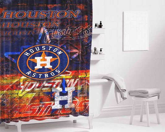 Houston Astros Wall Paint Bathroom Shower Curtain Fabric Waterproof | 66 X 72 Inch