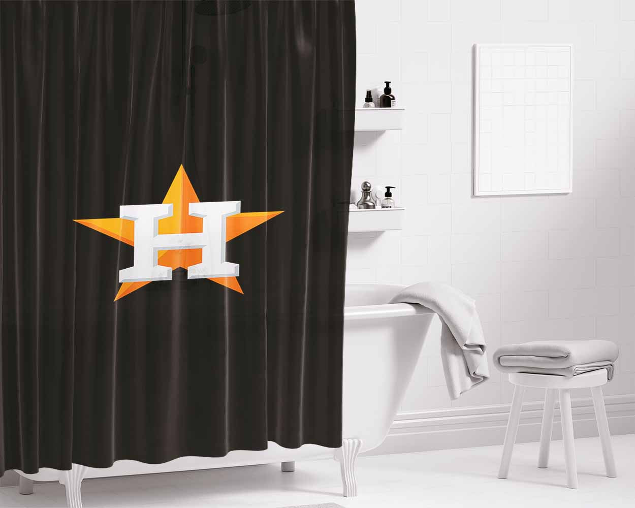 Houston Astros Wallpaper Black Bathroom Shower Curtain Fabric Waterproof | 66 X 72 Inch